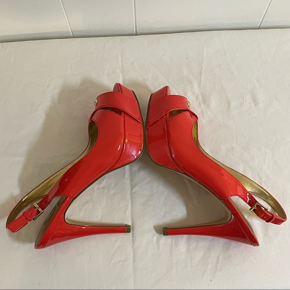 Coral scarlett orange Guess open toed heels summer shoes - Picture 6 of 8